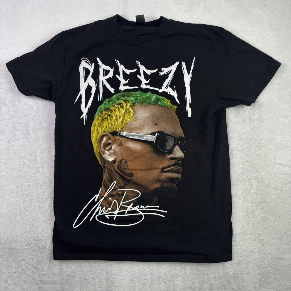 Chris Brown Breezy Black Short Sleeve Graphic Print Shirt Men's Large